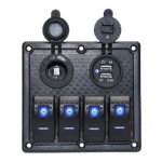 Velsen marine switch panel with USB ports and illuminated rocker switches