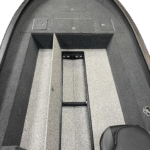 Velsen 425 boat rod storage compartment with carpeted finish and organized holders