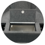 Velsen boat livewell storage compartment with carpeted lid and metal latch