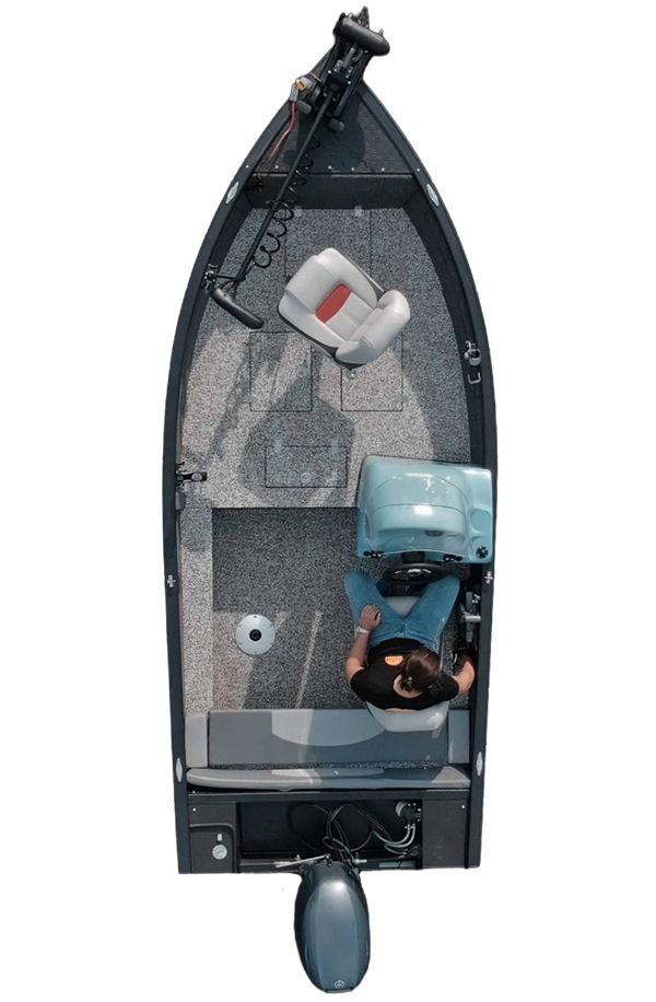 Top view of VELSEN 425 SC aluminium fishing boat with side console and Yamaha engine